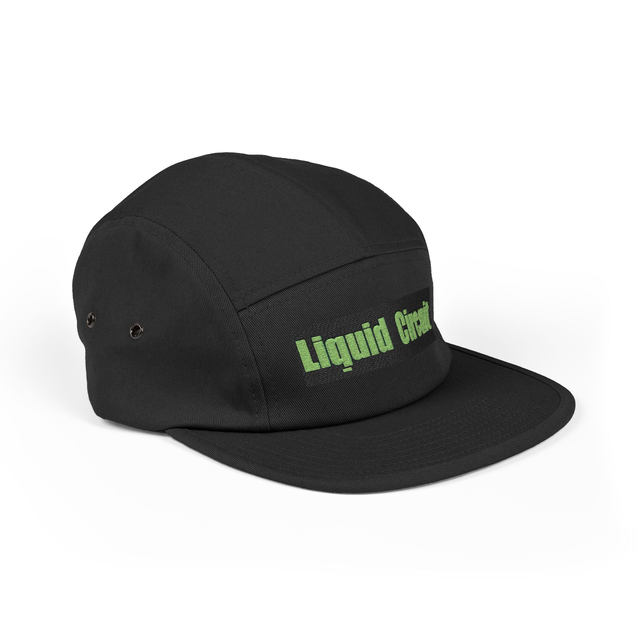 Liquid Circuit Embroidered 5-Panel Cap — Techno Green Logo Hat