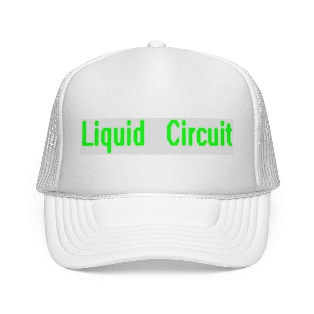 Liquid Circuit Trucker Cap — Neon Green Retro Tech Mesh Hat