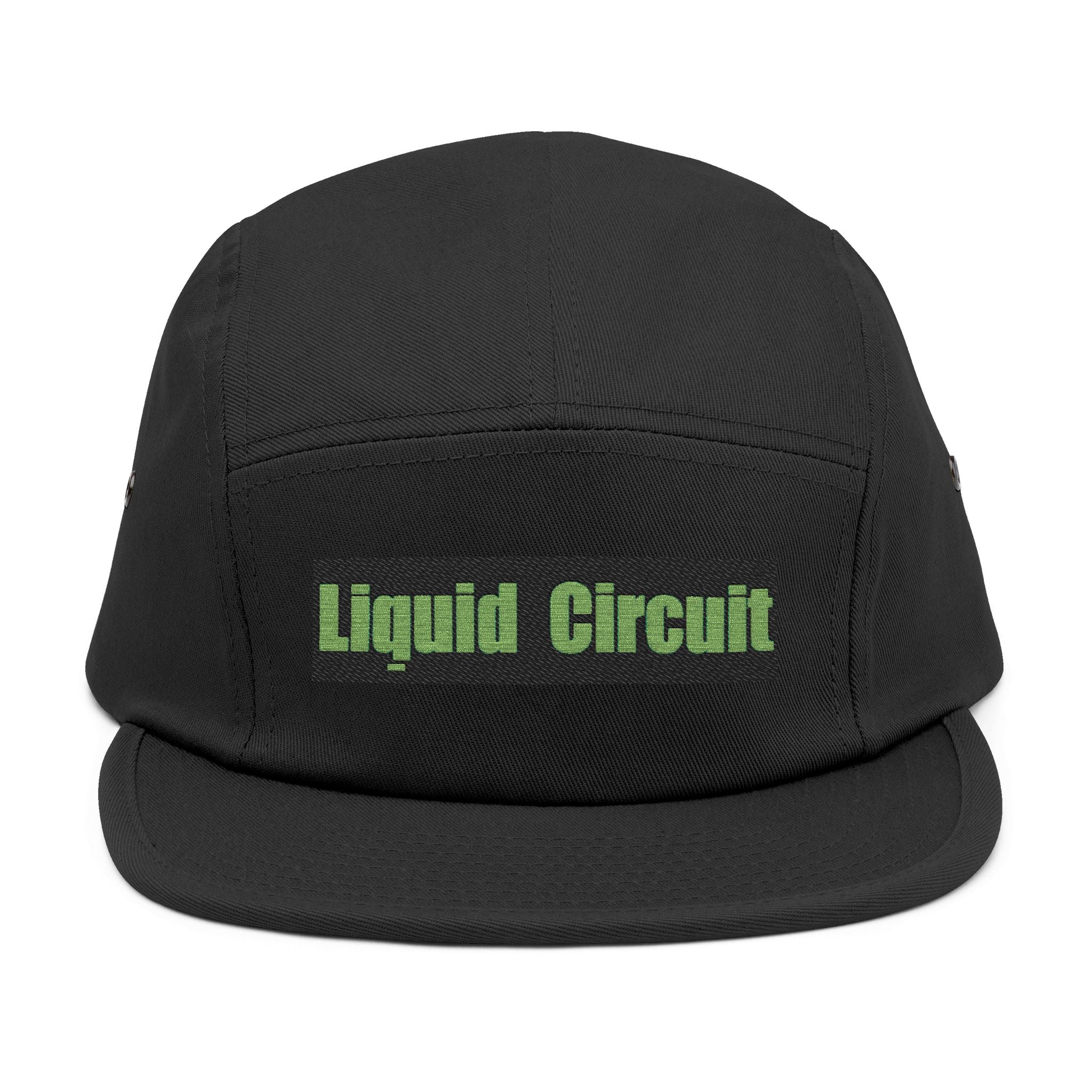 Liquid Circuit Embroidered 5-Panel Cap — Techno Green Logo Hat