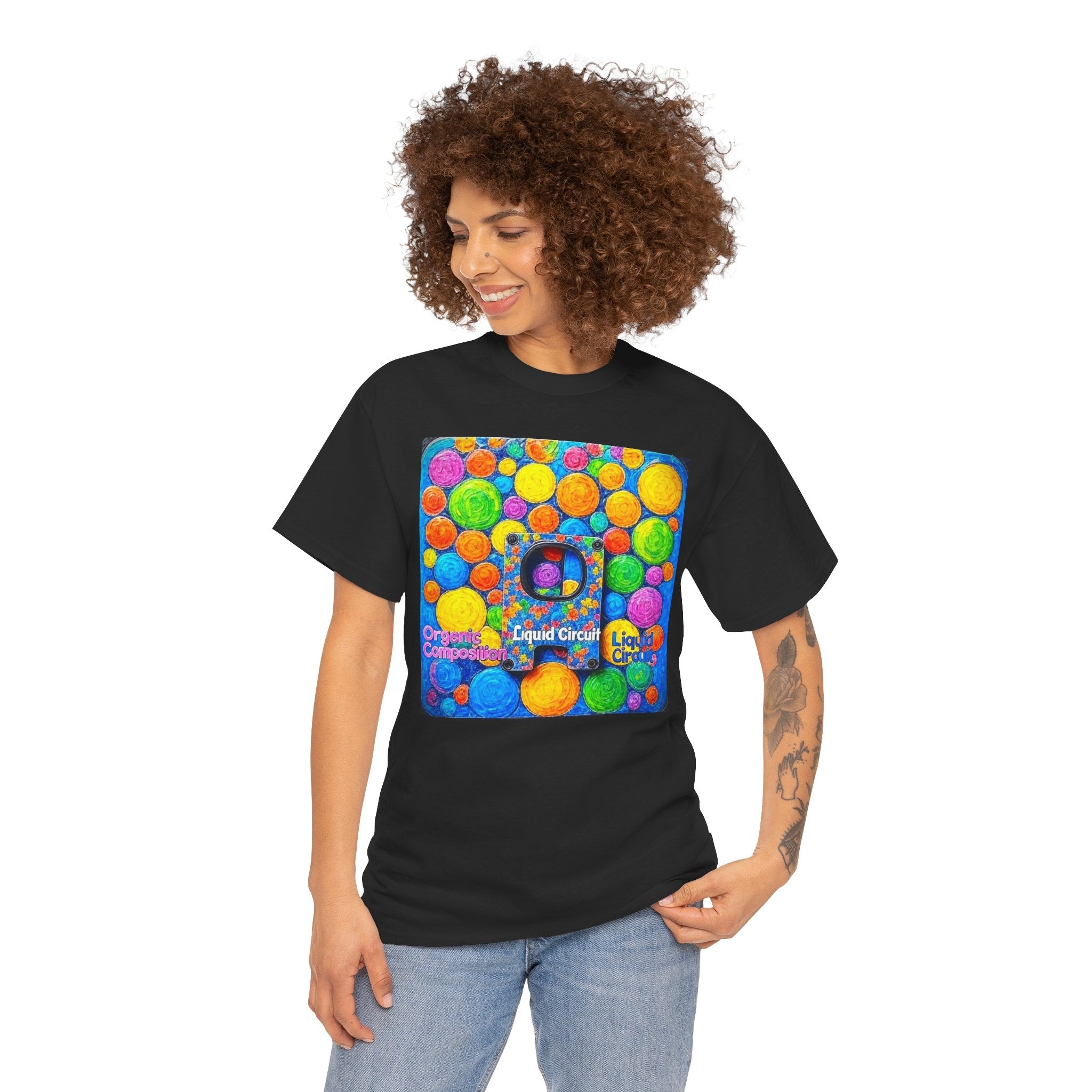 Liquid Circuit 'Organic Composition' Colorful Bubble Pop Tee — Vibrant Multicolor Ball Pattern T-Shirt