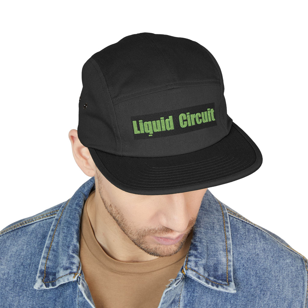 Liquid Circuit Embroidered 5-Panel Cap — Techno Green Logo Hat