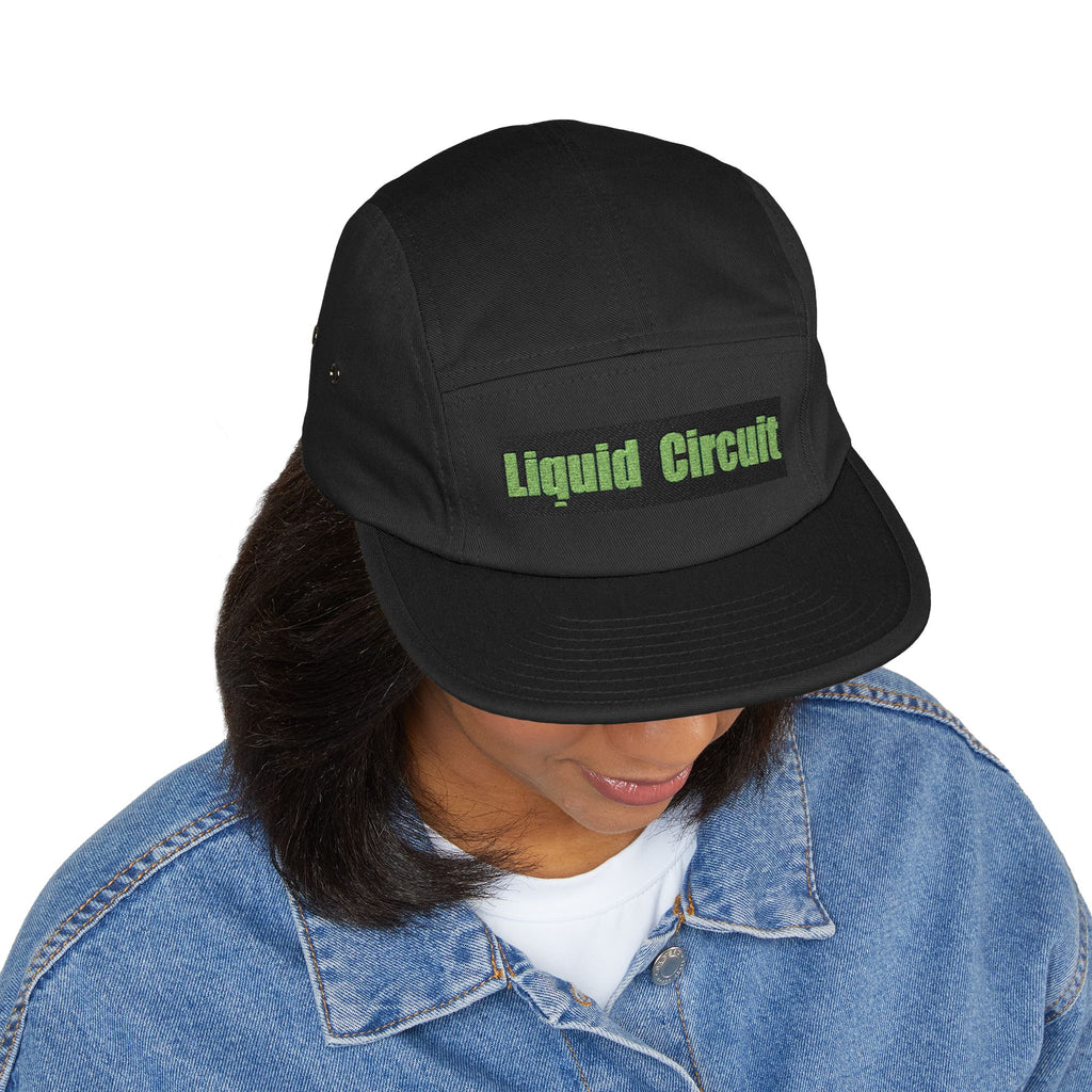 Liquid Circuit Embroidered 5-Panel Cap — Techno Green Logo Hat